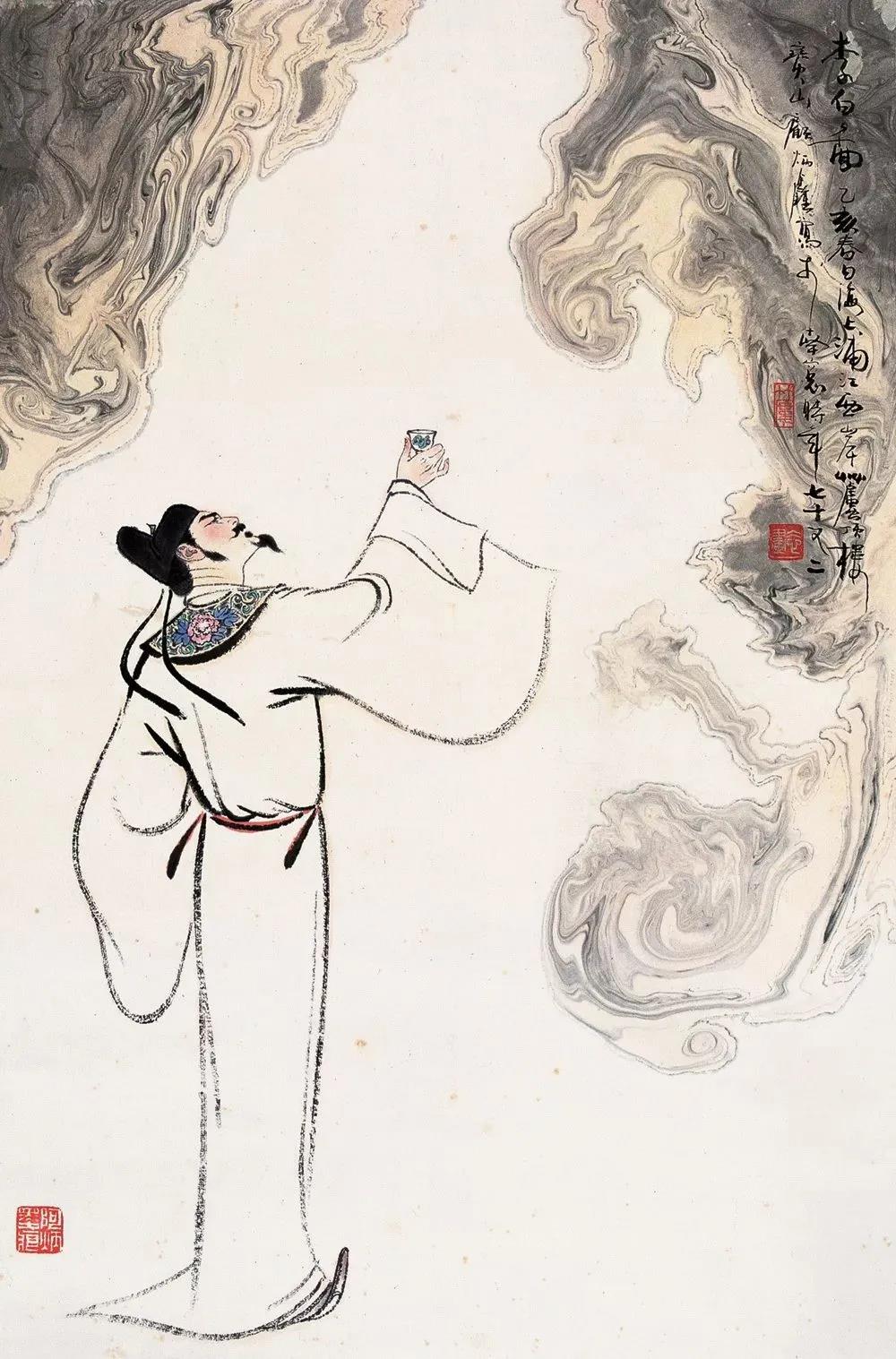 ▲“詩仙”李白勸自己喝酒：“舉杯邀明月，對飲成三人”。（圖片來源：三聯(lián)生活周刊）